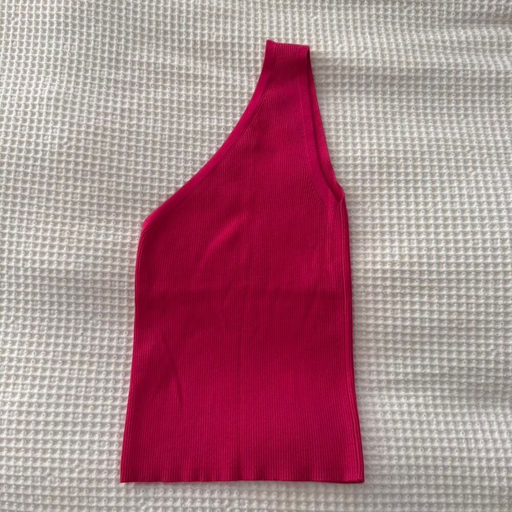Mango Women’s Pink One-Shoulder Ribbed Knit Top Size Large